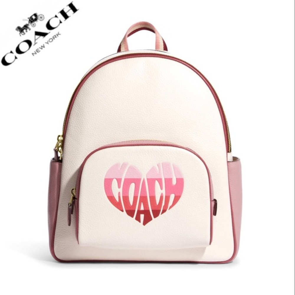 NWT COACH COURT‎ LEATHER BACKPACK WITH STRIPE HEART MOTIF GOLD/CHALK MULTI